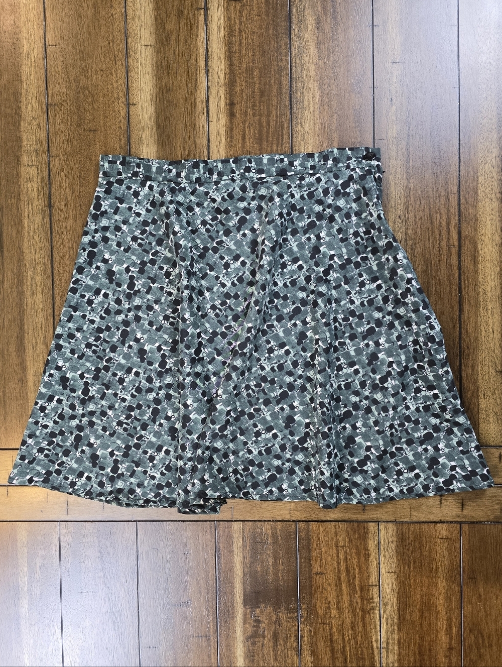 Geometric Abstract Print A-Line Mini Skirt Green Black Size 7/8 Vintage - Picture 1 of 6